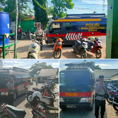 Satuan Binmas Polres Sumbawa Beri Himbauan Kamtibmas & Disiplin Prokes Di Pasar Brang Biji