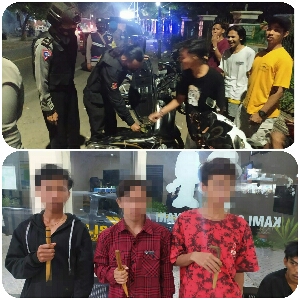 Patroli KRYD Polsek Alas Amankan Tiga Pemuda Bawa Senjata Tajam